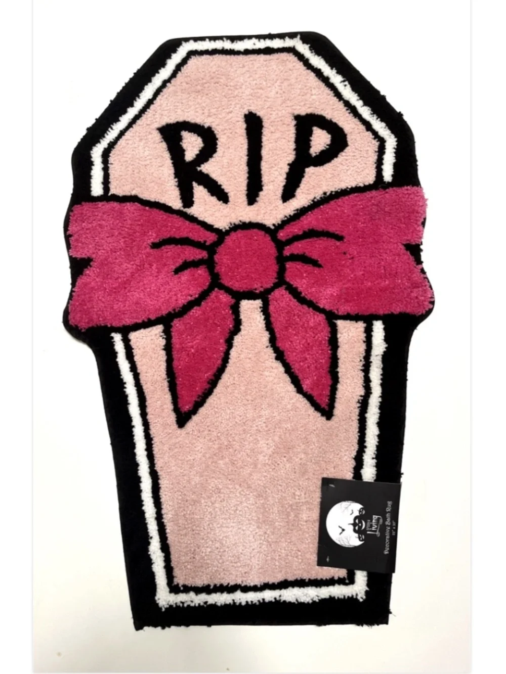 Pink Coffin Bath Rug RIP Bow Pinkoween Goth Halloween Bathroom Mat 22x35 Y2K NWT